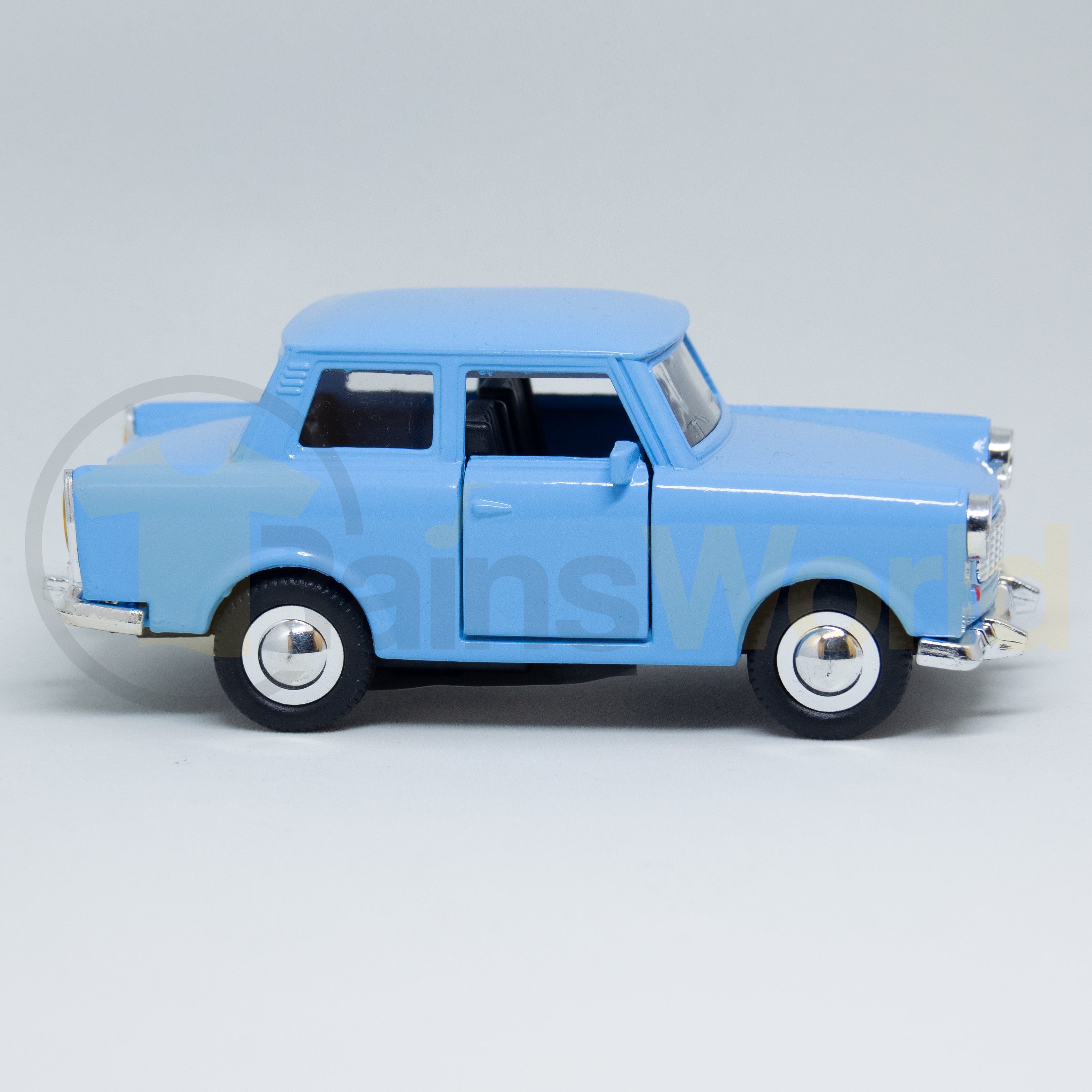 Trabant 601 Limousine Modellauto, himmelblau, 11cm lang, Aufziehfunktion, bewegliche Teile