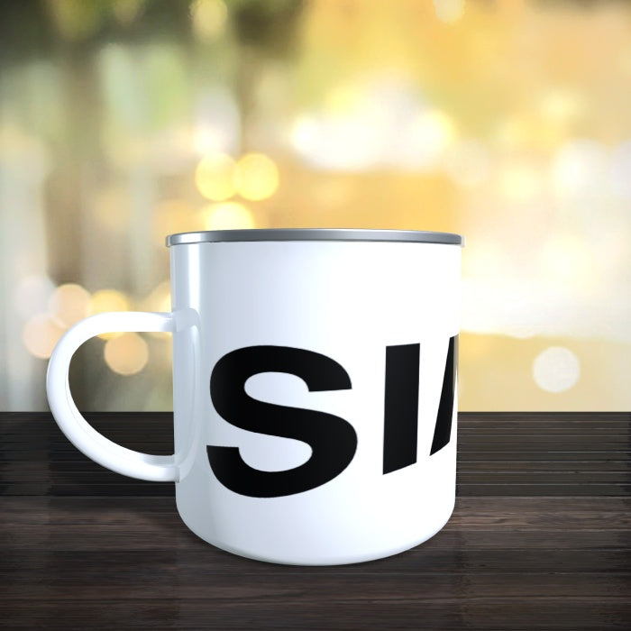 Emailletasse / Tasse IFA Simme© Schriftzug/ Simson DDR, beidseitiger Druck