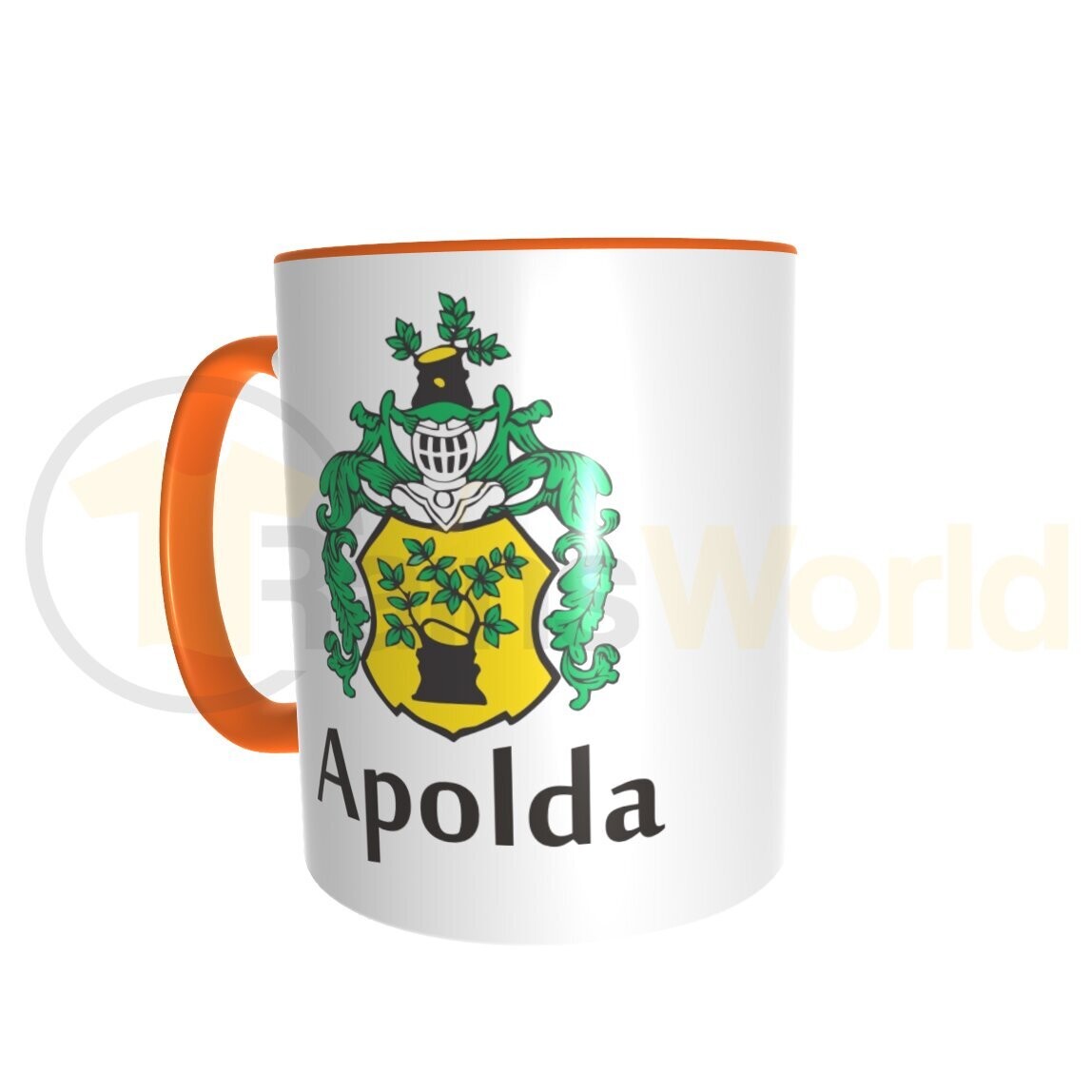 Apolda Souvenir Kaffeepott / Tasse Wappen, orange