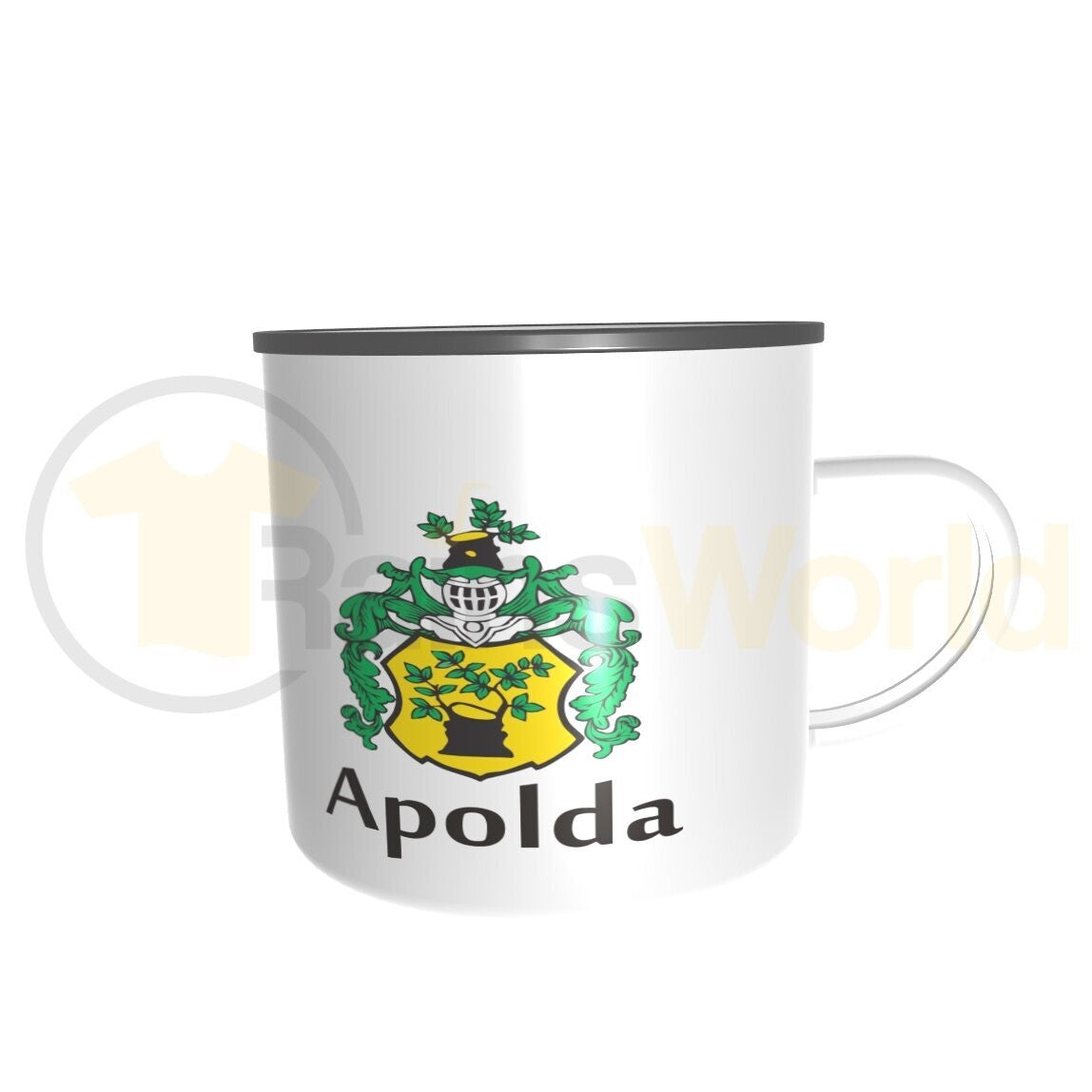 Emailletasse Apolda Wappen, schwarzer Rand