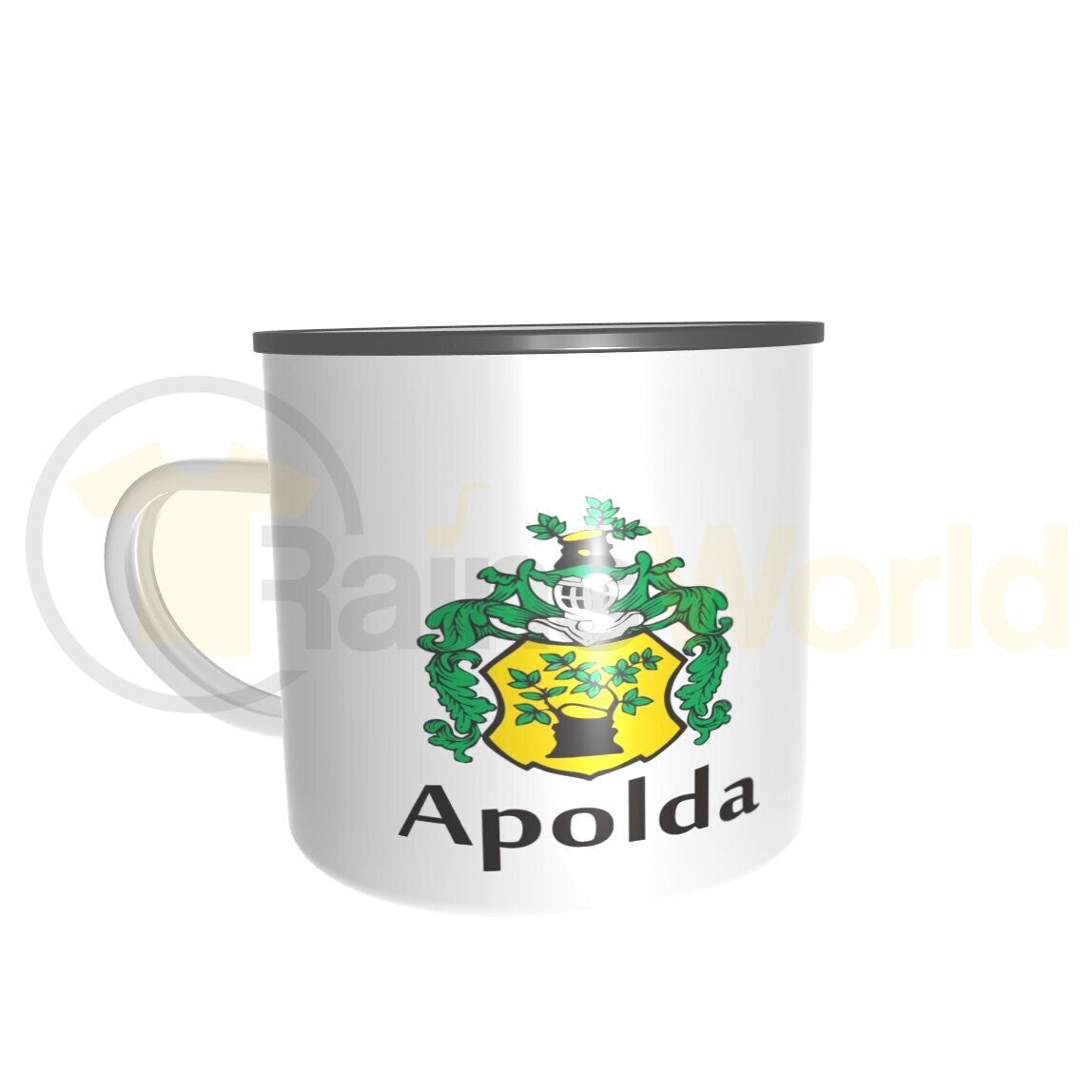 Emailletasse Apolda Wappen, schwarzer Rand