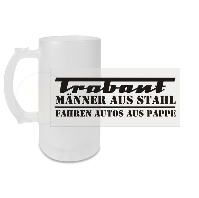 Bierkrug Trabant Männer aus Stahl, fahren Autos aus Pappe Glasbierkrug