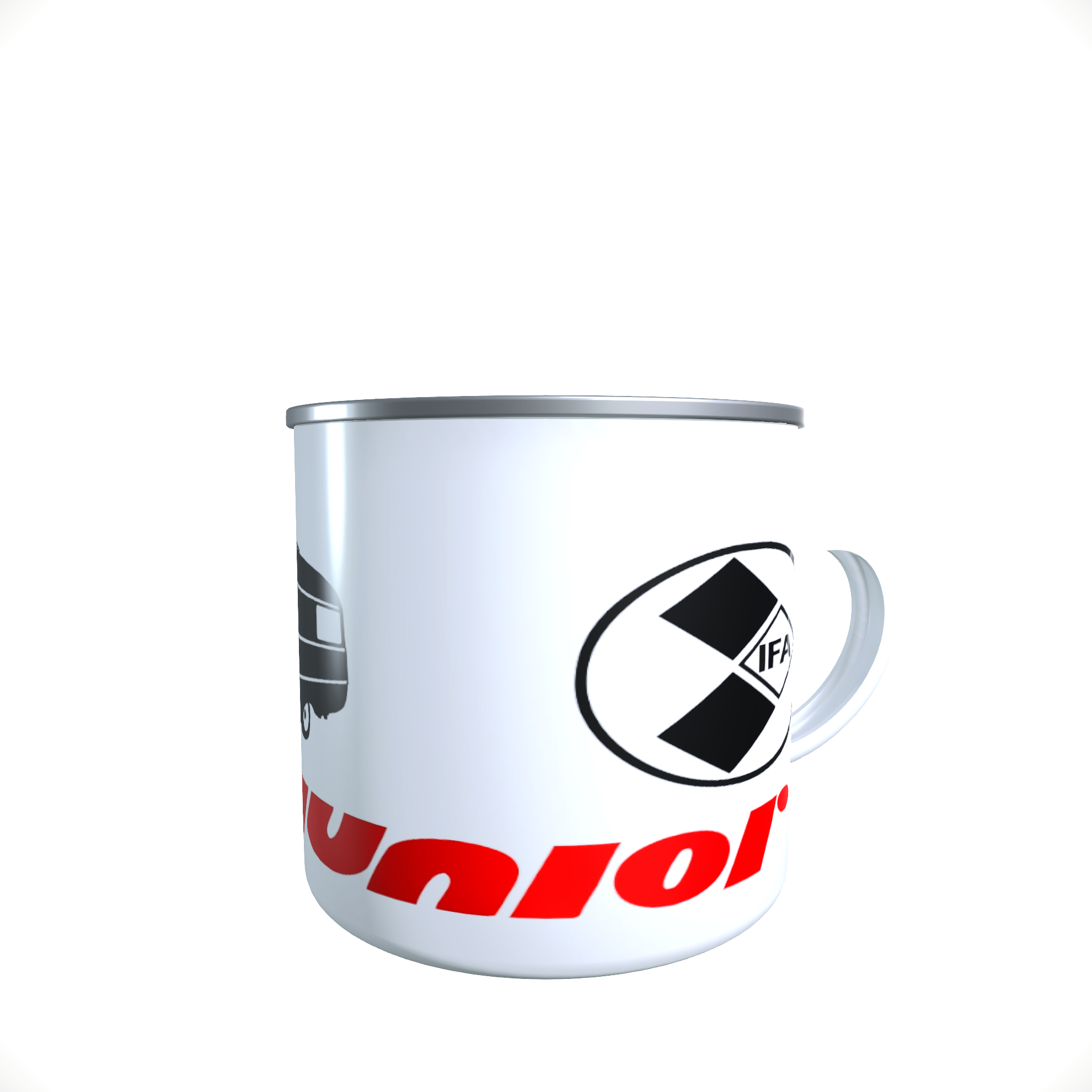 Emailletasse / Tasse QEK Junior Logo DDR Wohnwagen