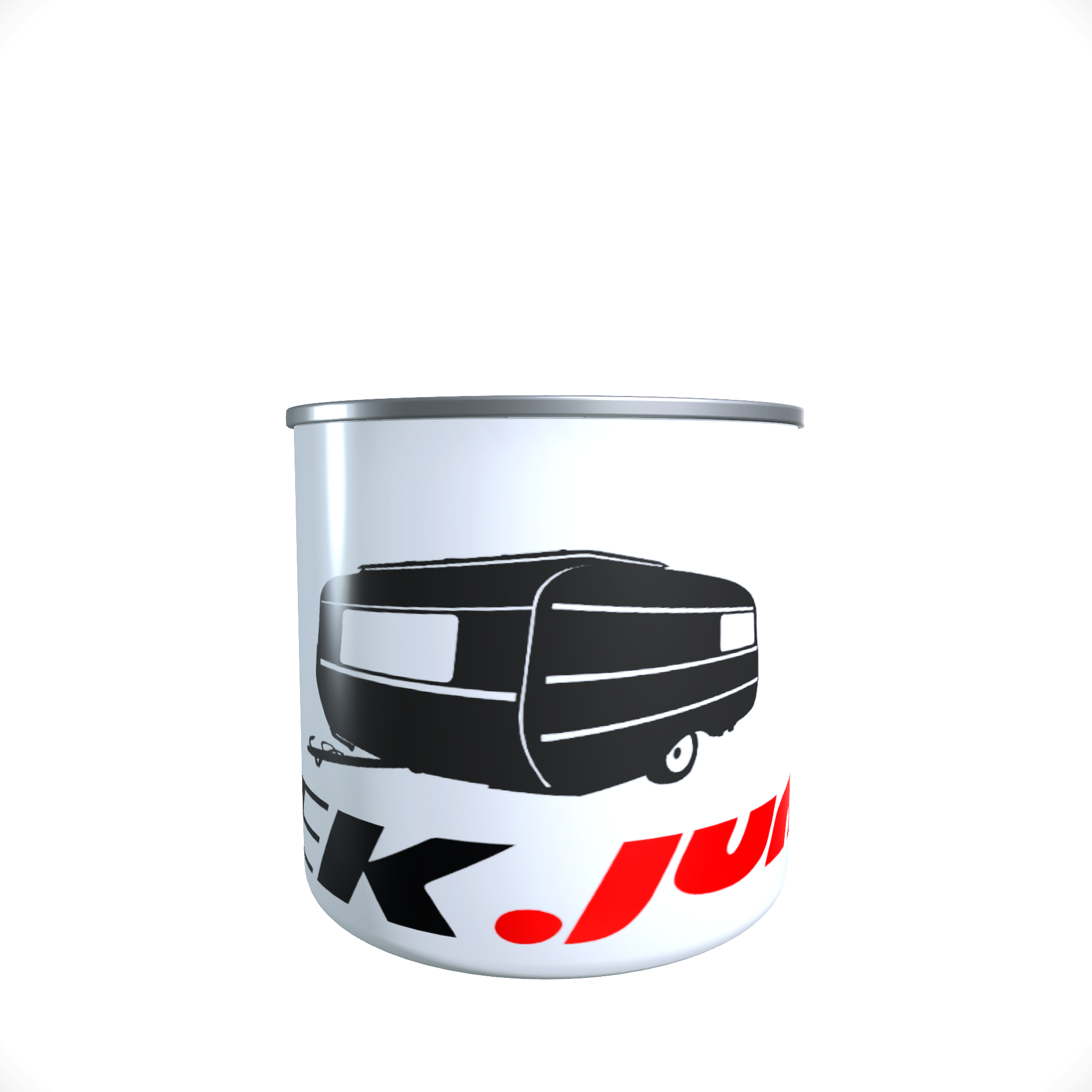 Emailletasse / Tasse QEK Junior Logo DDR Wohnwagen