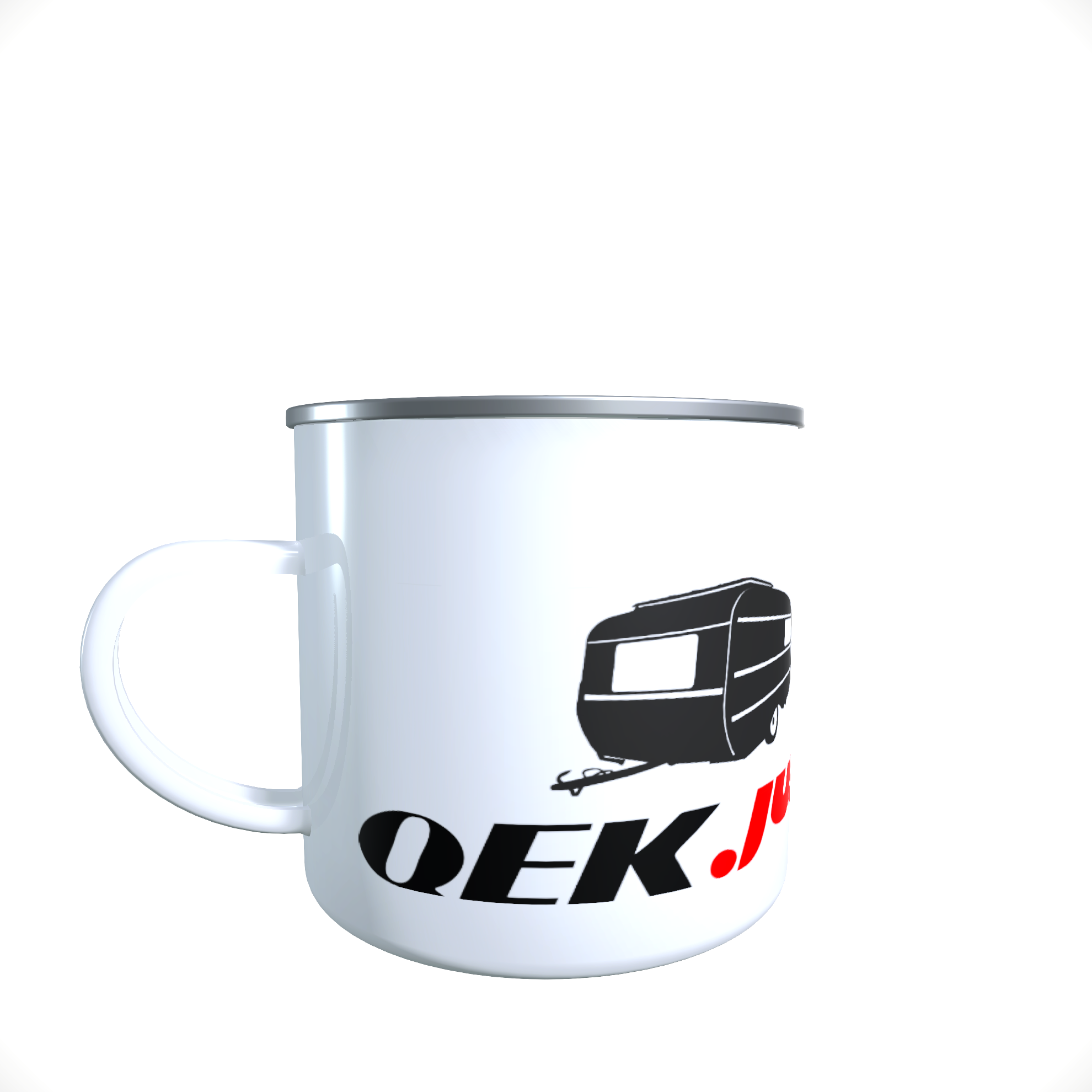 Emailletasse / Tasse QEK Junior Foto DDR Wohnwagen