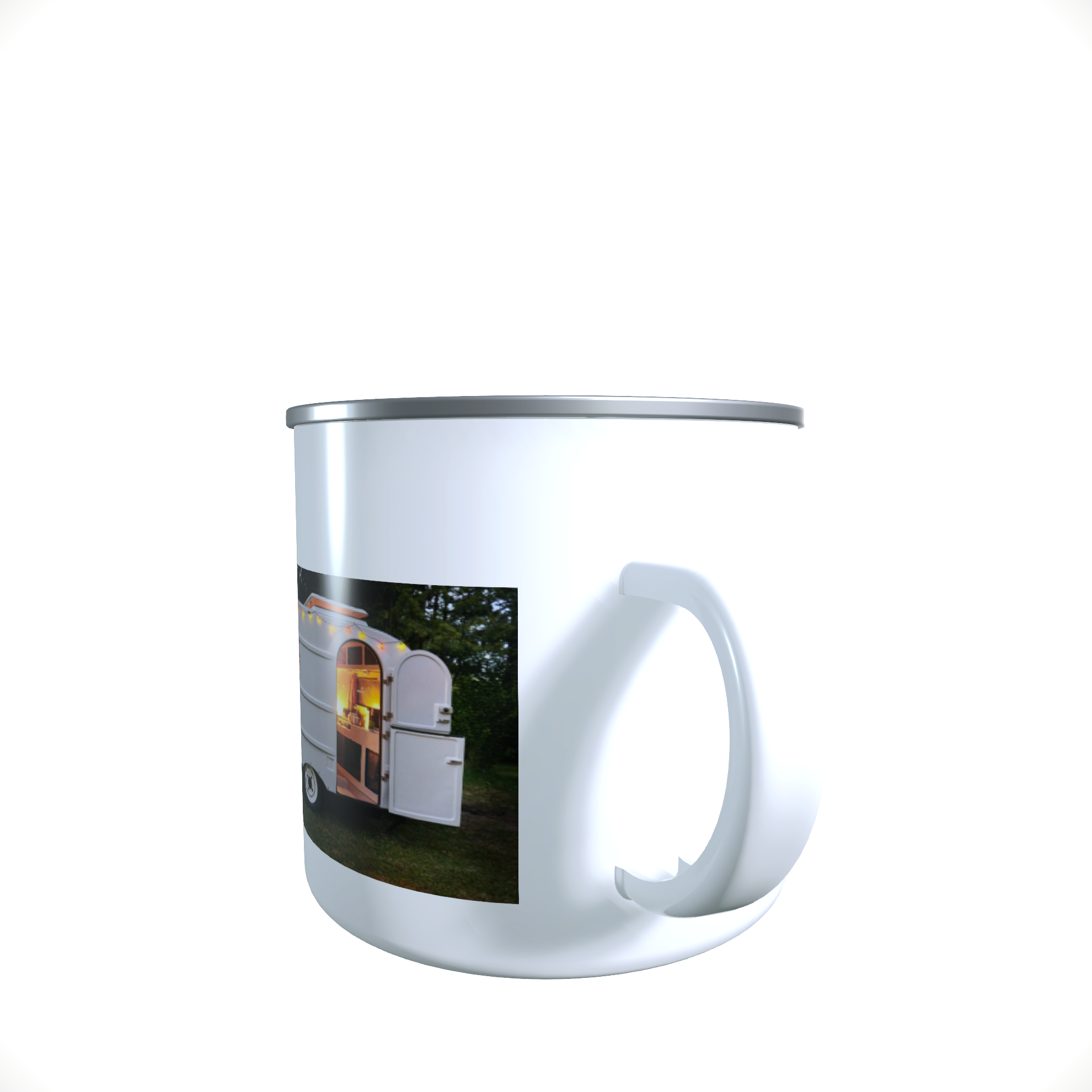 Emailletasse / Tasse QEK Junior Foto DDR Wohnwagen