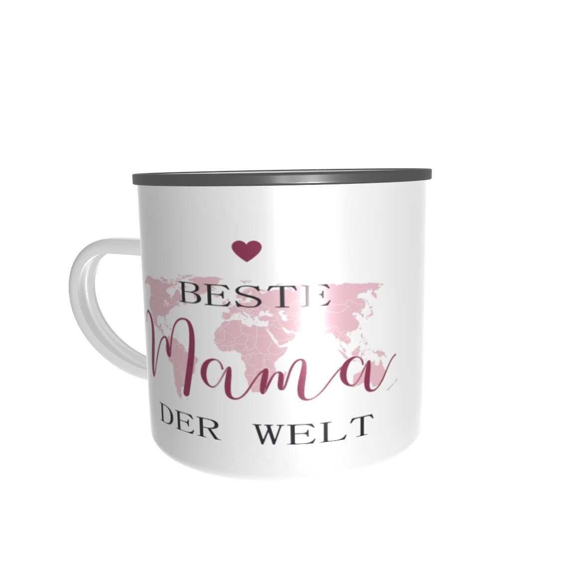 Emailletasse "Beste Mama der Welt" , schwarzer Rand