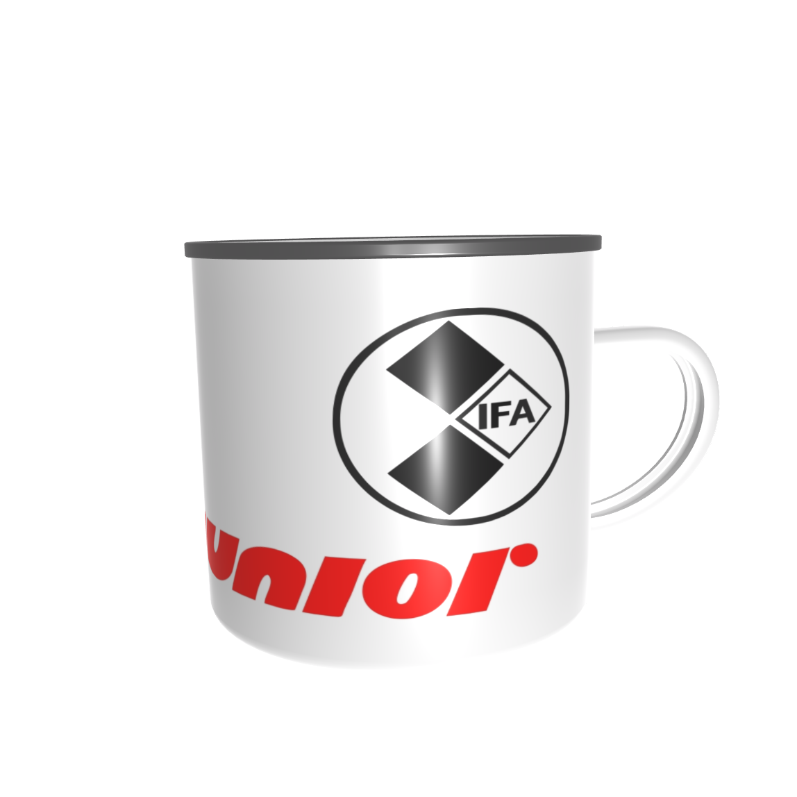 Emailletasse / Tasse QEK Junior Logo DDR Wohnwagen
