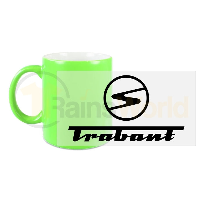 Neon Tasse, Kaffeepott Trabant Sachsenring Logo, neongrün