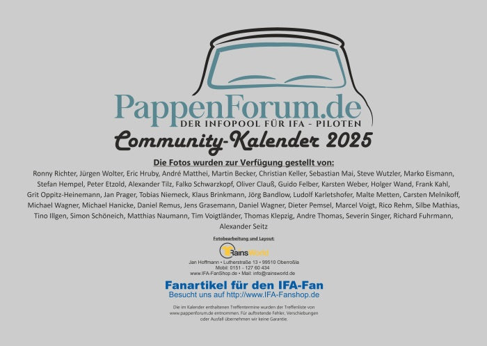 PappenForum.de Community Kalender 2025 A3, Querformat / IFA Sachsenring Trabant Kalender 2025