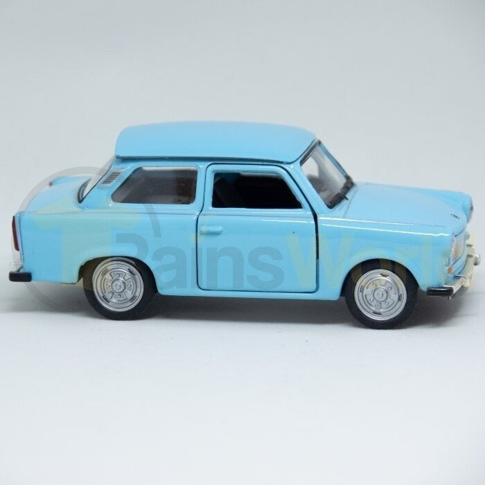 Trabant 601 Limousine Modellauto, himmelblau, 11cm lang, Aufziehfunktion, bewegliche Teile