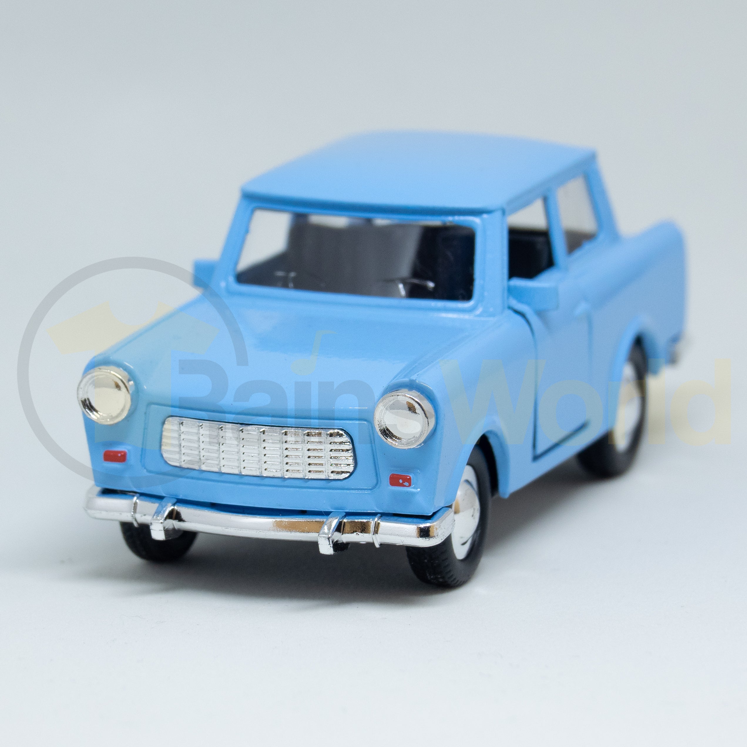 Trabant 601 Limousine Modellauto, himmelblau, 11cm lang, Aufziehfunktion, bewegliche Teile