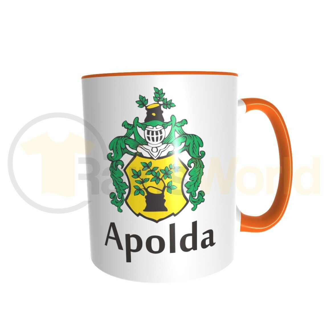 Apolda Souvenir Kaffeepott / Tasse Wappen, orange