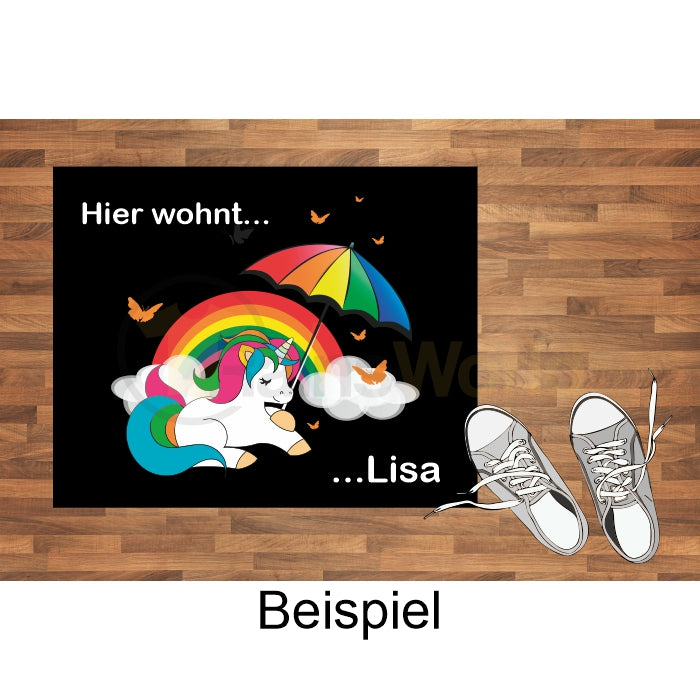 Fußmatte Einhorn, personalisierbar mit eigenem Namen, Wunschtext